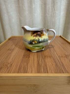 Antique Hand-Painted Nippon Porcelain‎ Scenic Cottage Creamer Pitcher